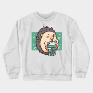 Cute Hedgehog Drinking Bubble Tea Crewneck Sweatshirt